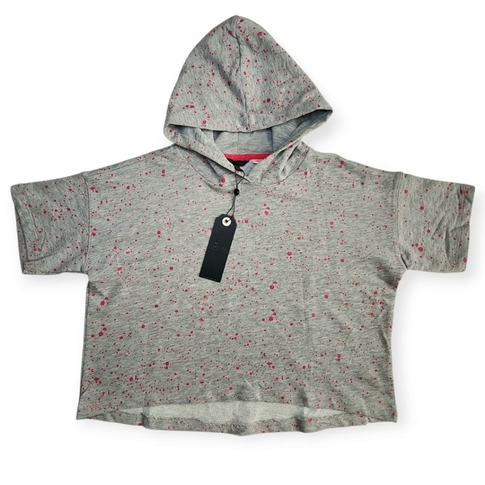 NWT Girls Crop Tops -Hoodie Gray Pink Speckled Size L Oversized Coupe Collection - Picture 3 of 8